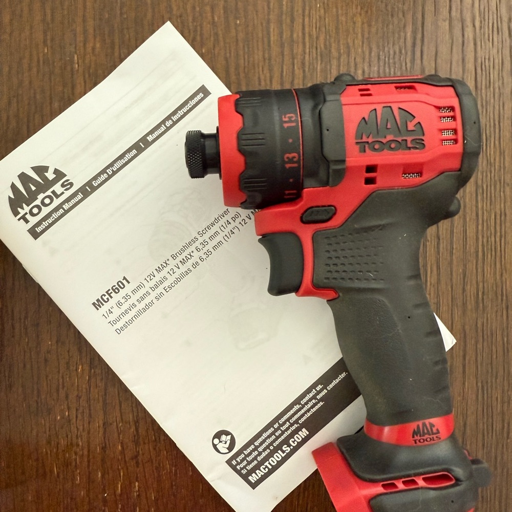 MAC Tools Red and Black Cordless Drill